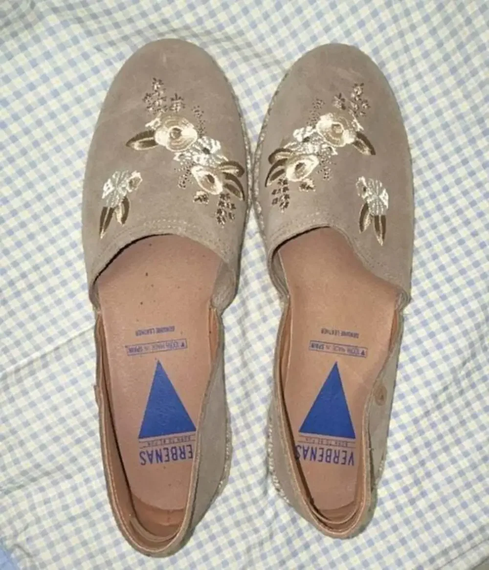 Verbenas Suede Floral Embroidered Espadrilles Flats